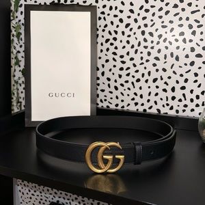 Black Leather Gucci Belt With Double G Buckle